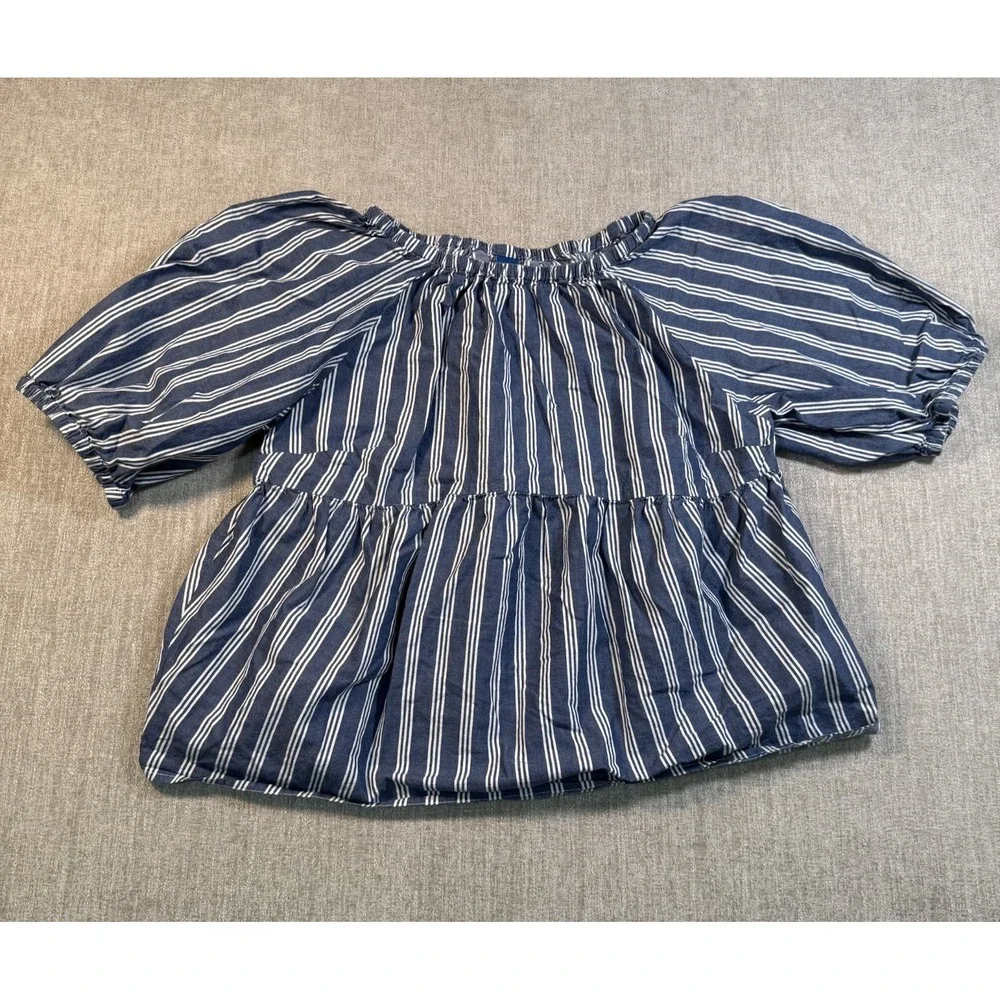 Old Navy Blue & White Striped Off the Shoulder Peplum Blouse Top S Boho Cottage